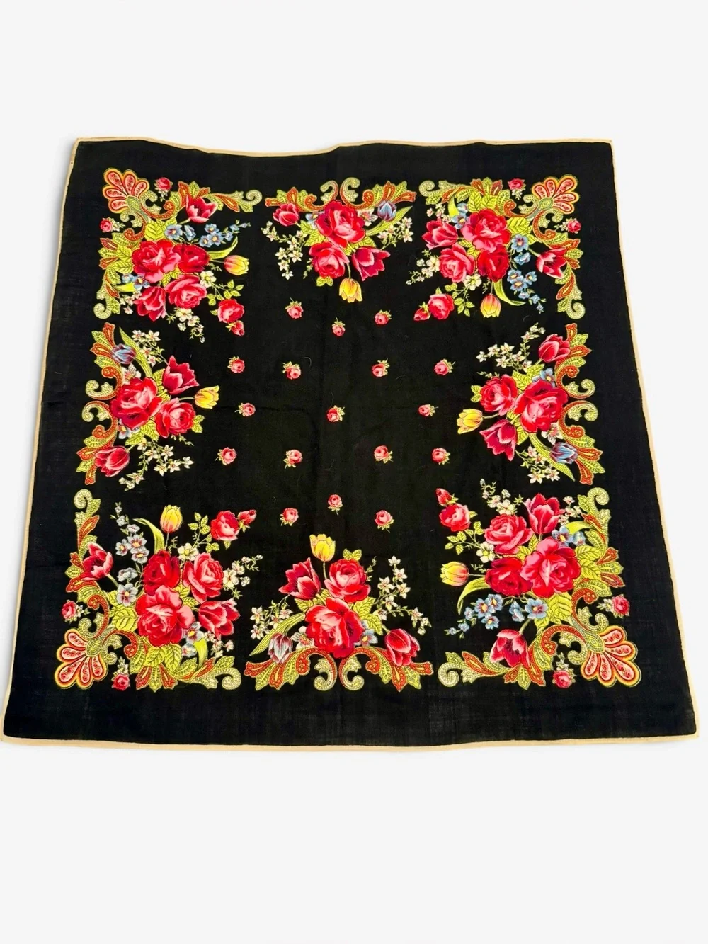 Floral Folk-Style Scarf Estate Sale Scarf